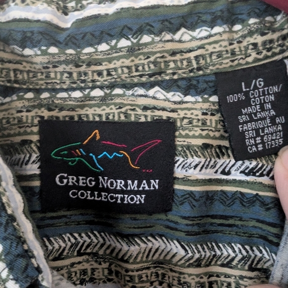 Vintage 90s Greg Norman Funky Stripe Button Down Shirt, Size Large - Picture 5 of 10